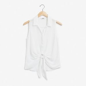 Express Top| Sleeveless Button Down Collar Front Tie Flowy Blouse